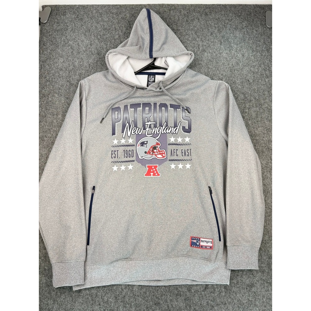 NFL Team Apparel New England Patriots Gray Performance Hoodie Mens Large Zip